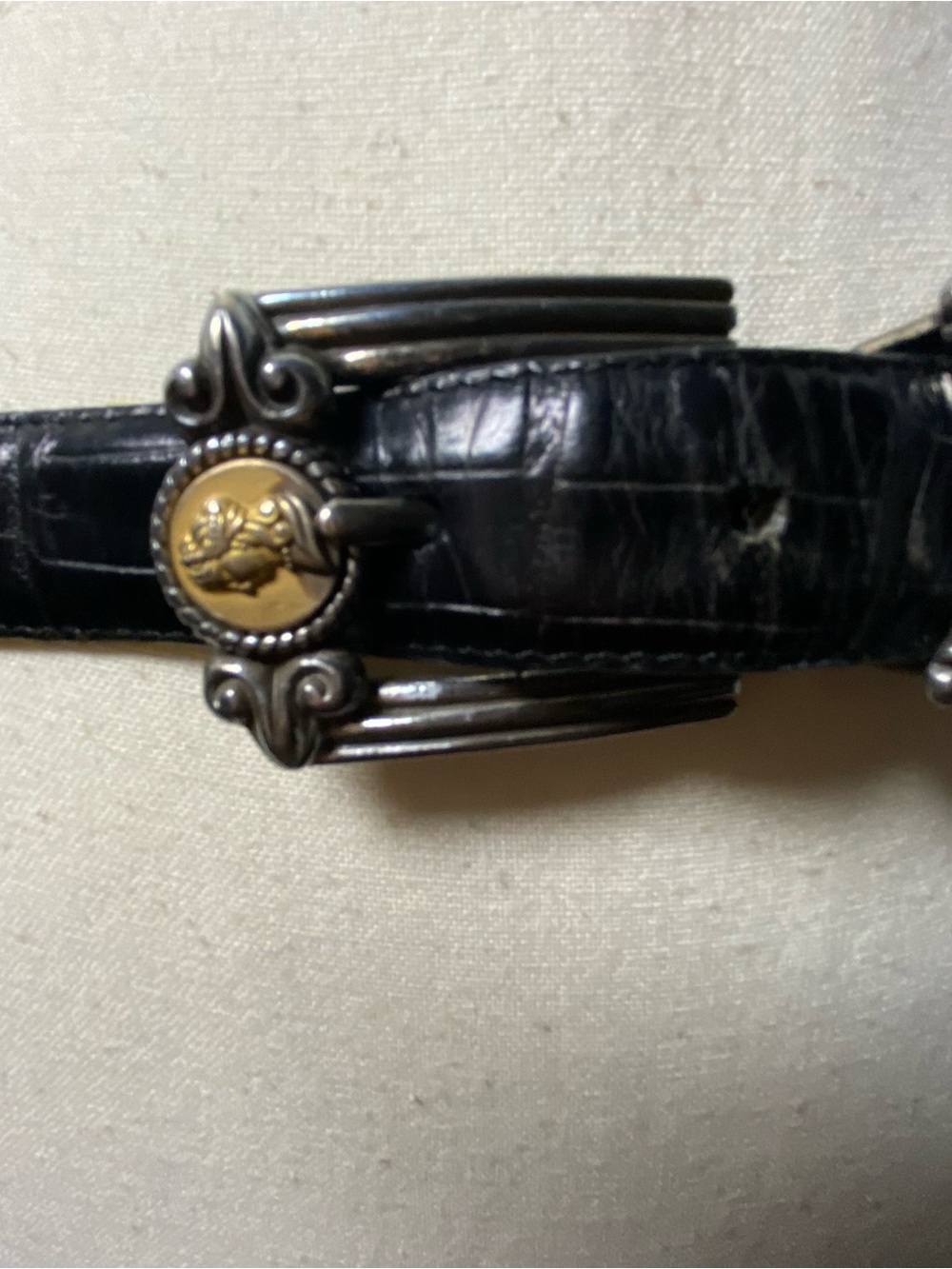 Vintage Brighton Museum Black Croc Leather Coin Belt Size Large - Picture 2 of 9